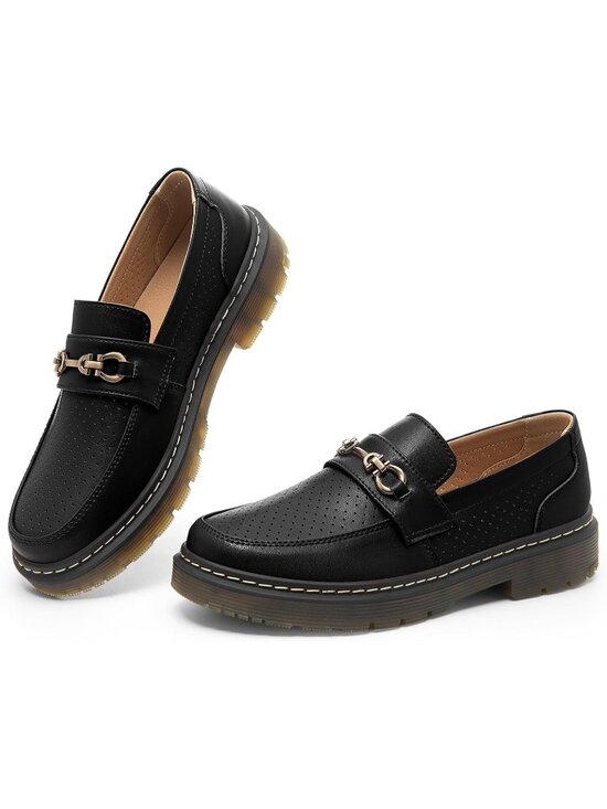 Shoes - Women's Black-hole Horsebit Loafers Classic Slip On Chunky Oxford Comfort Flats